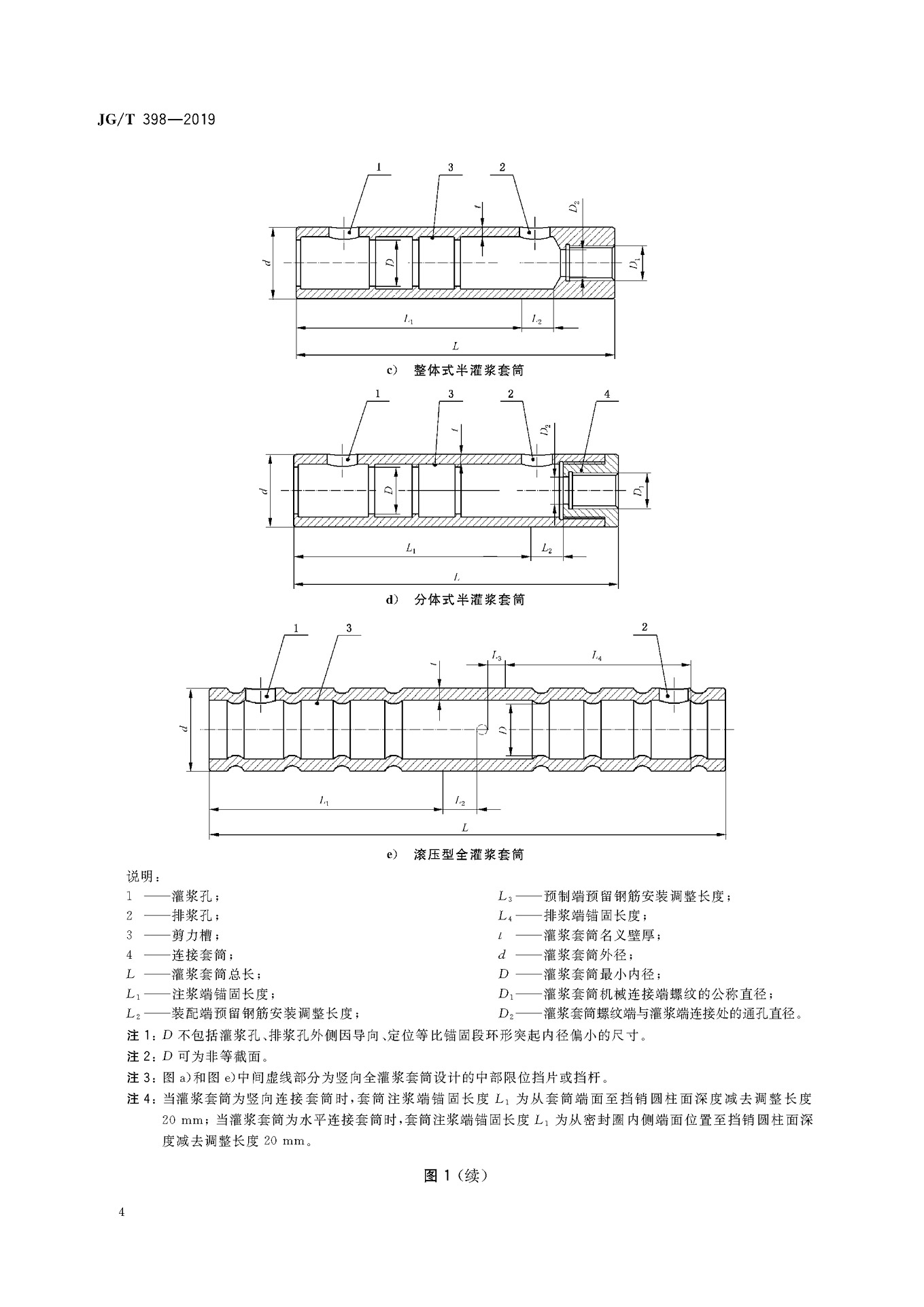JGT 398-2019《鋼筋連接用灌漿套筒》