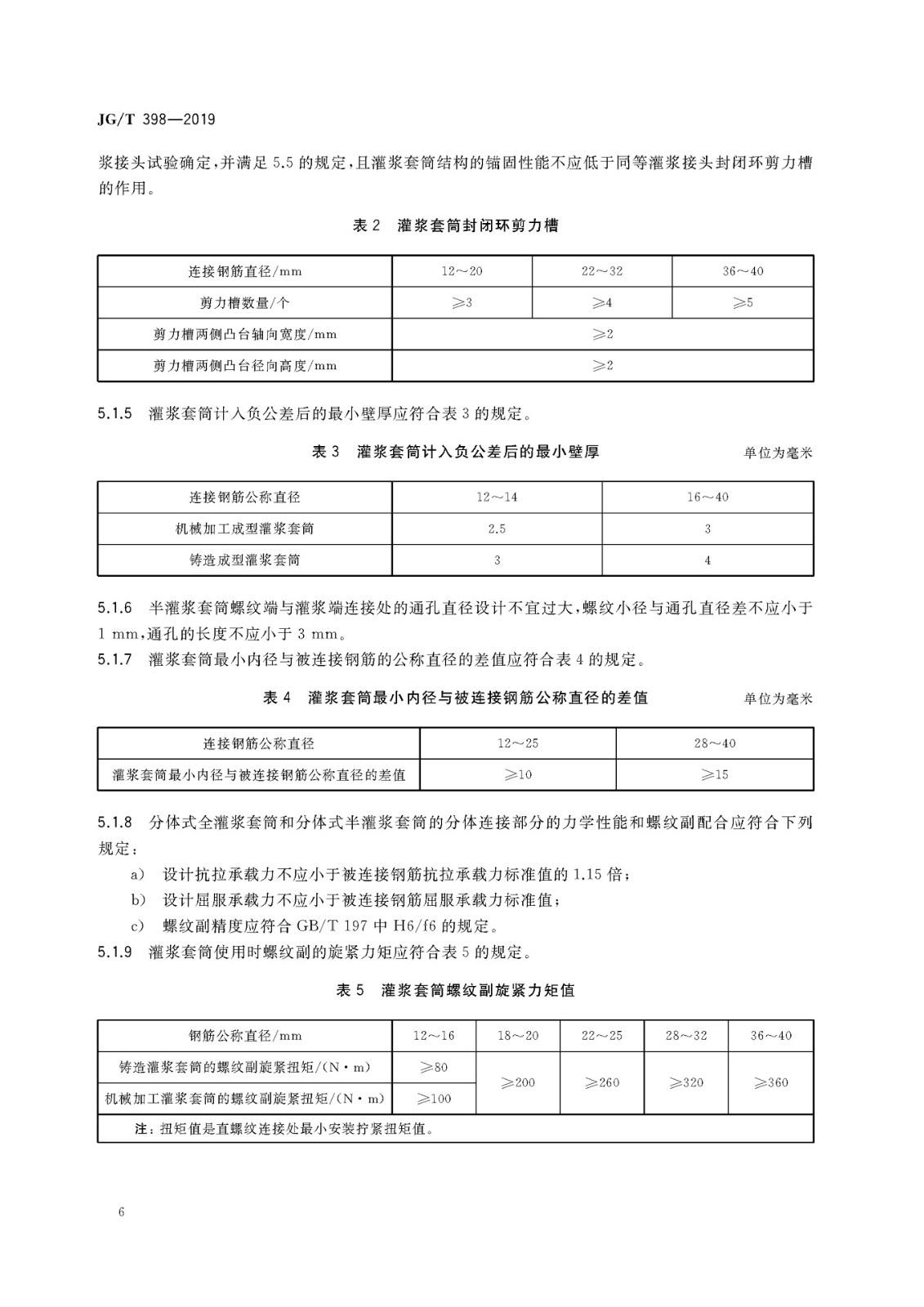 JGT 398-2019《鋼筋連接用灌漿套筒》